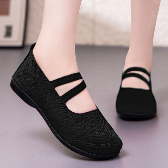 Damen Komfortable Strickschuhe mit elastischem Riemen EB