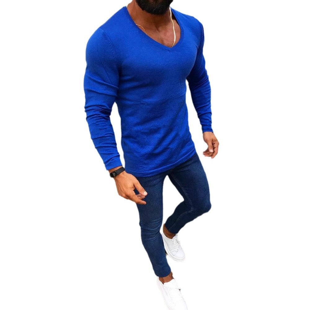 Herren elegantes Langarmshirt mit V-Ausschnitt und figurbetontem Schnitt EB
