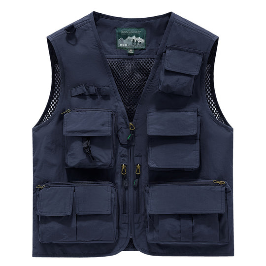 Herren multifunktionale Angler- und Utility‑Weste mit zahlreichen Reißverschluss- und Kletttaschen sowie Mesh-Innenfutter EB