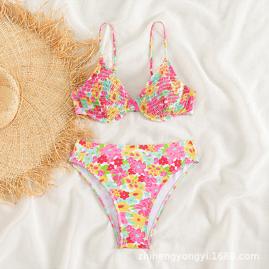 Damen Push-Up Bikini-Set mit floralem Wickelrock EB