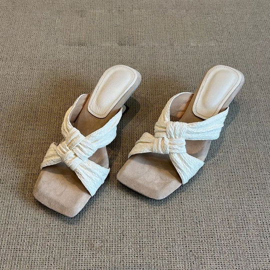 Damen Slip-On Sandalen mit elegante Faltendetails EB