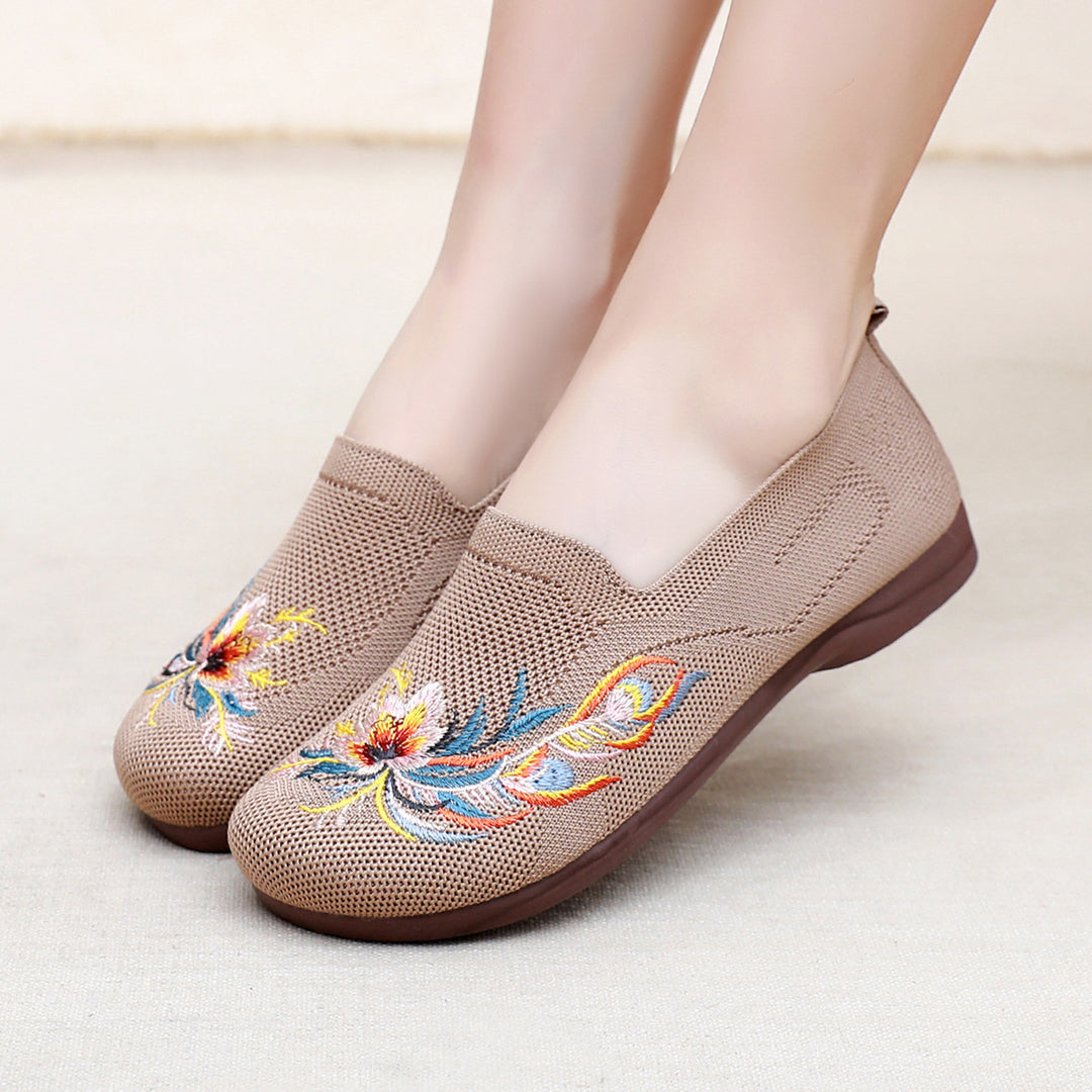Damen Slip-On Schuhe mit floralem Stickdesign und rutschfester Sohle EB
