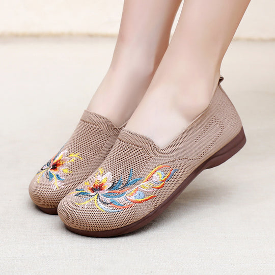 Damen Slip-On Schuhe mit floralem Stickdesign und rutschfester Sohle EB