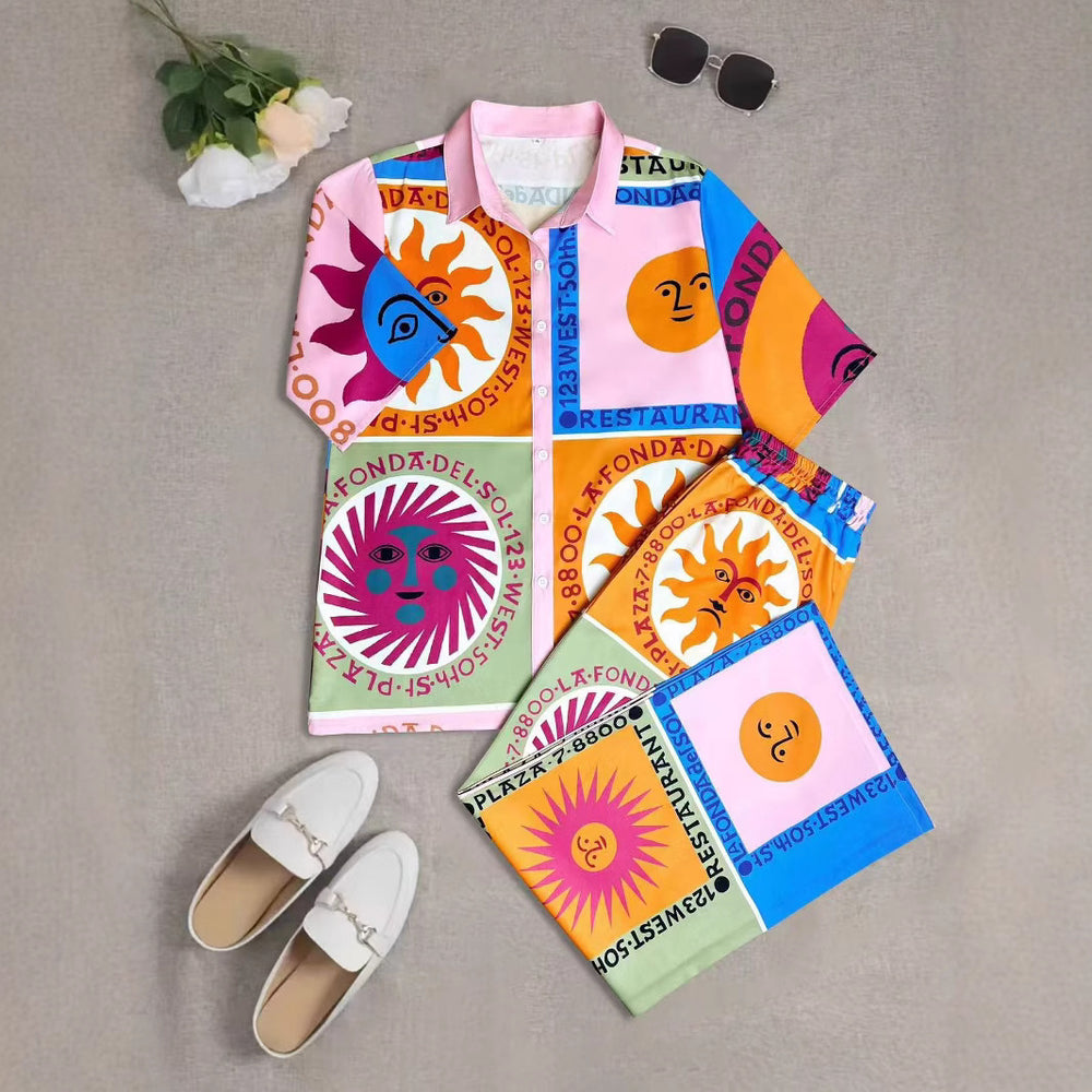 Damen kurzärmliges Hemd und passende Shorts Set EB