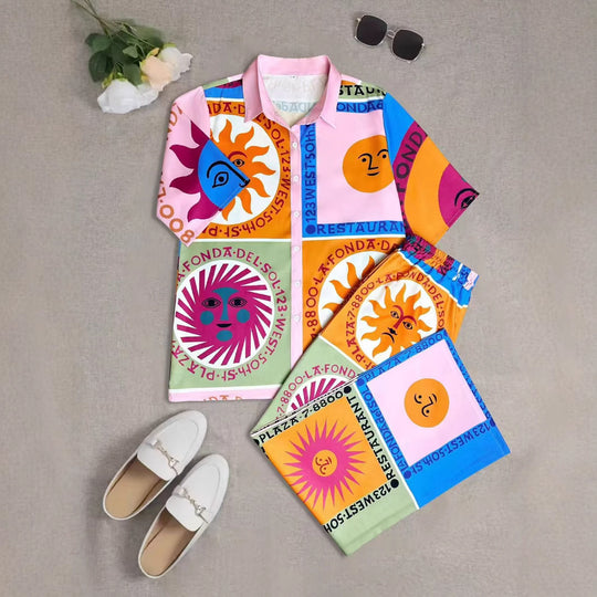 Damen kurzärmliges Hemd und passende Shorts Set EB