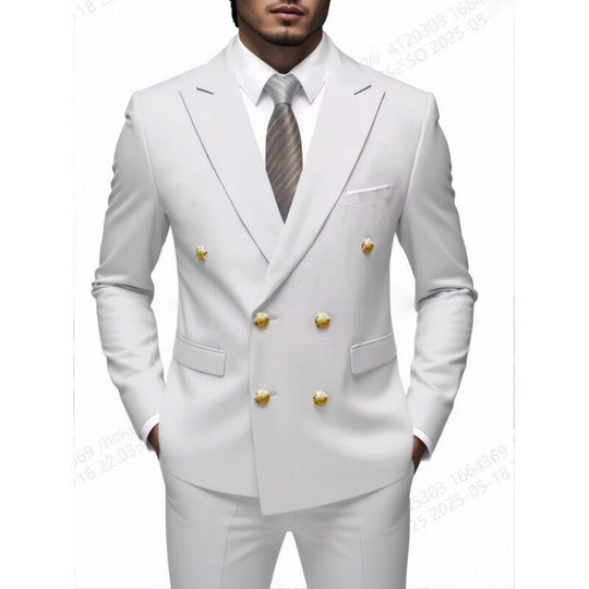 Herren nan doppelreihiger Slim-Fit Anzug mit goldenen Zierknöpfen und schmaler Businesshose EB