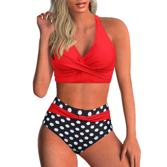 Damen Hochtailliertes Bikini-Set mit modischem Wickeldesign EB
