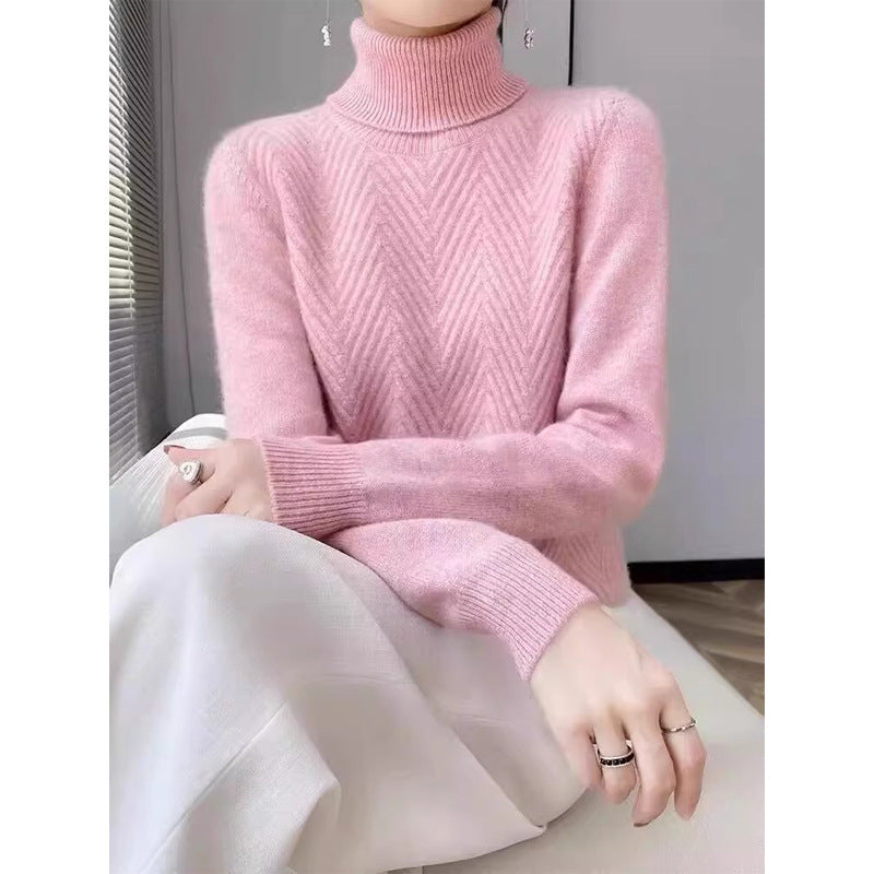 Damen eleganter Strickpullover mit Stehkragen und feiner Rippstruktur EB