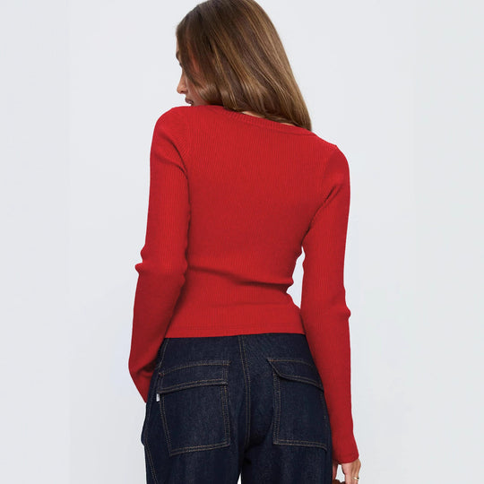 Damen Elegantes Ripp-Cardigan mit V-Ausschnitt und Knopfleiste EB