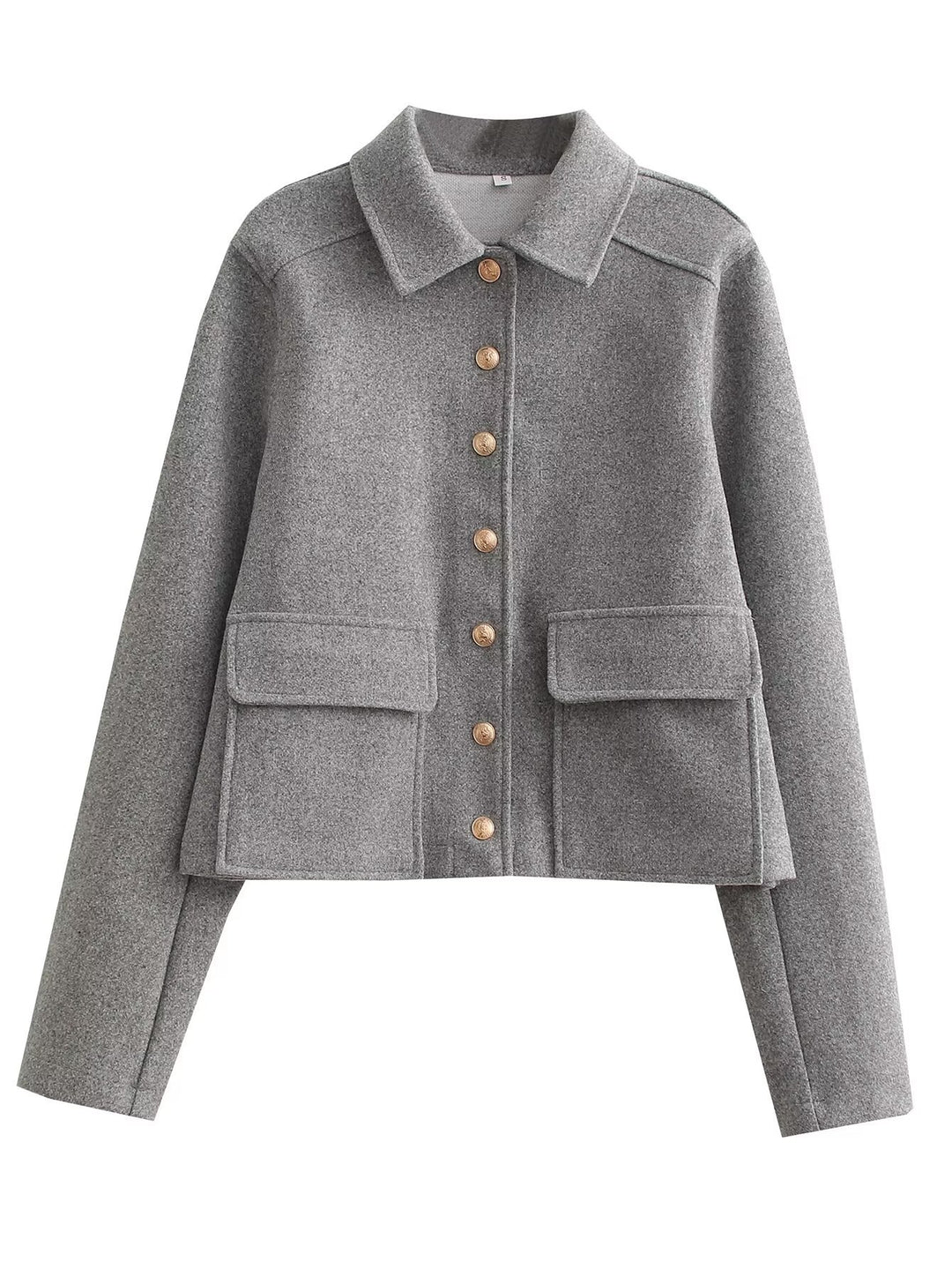 Damen modische Kurzjacke mit praktischen Taschen und goldenen Knöpfen EB