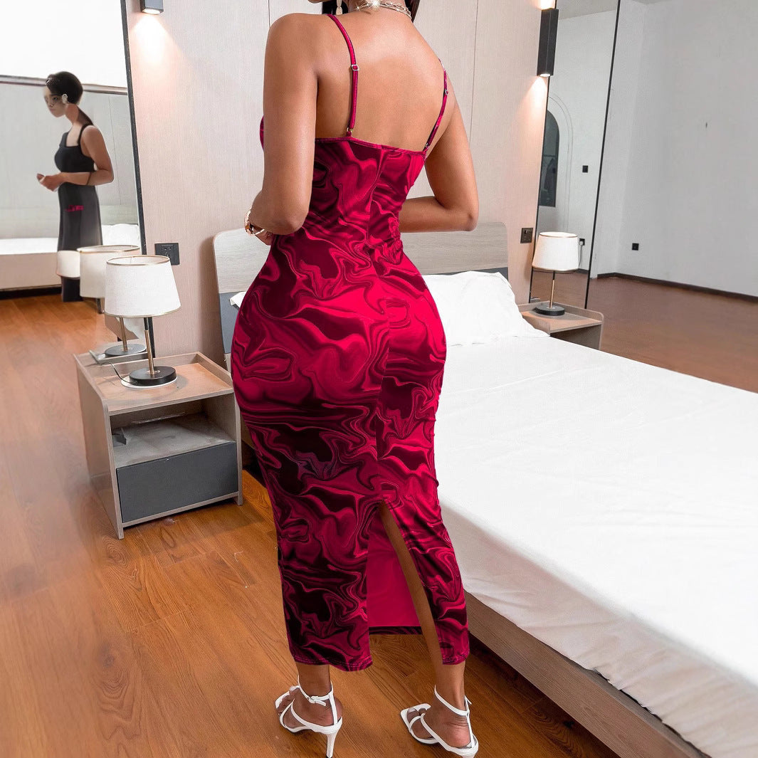 Damen Bodycon-Kleid mit elegantem Schleppe-Ausschnitt und dekorativem Muster EB