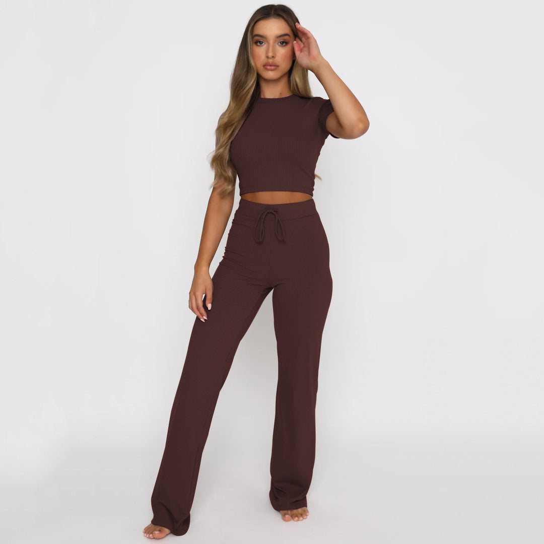 Damen Cropped Top und elegante Flared Pants Set EB