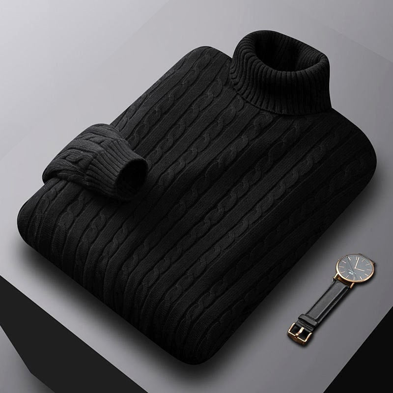 Herren nan grob gestrickter Rollkragenpullover mit Zopfmuster und wärmender Strickstruktur EB