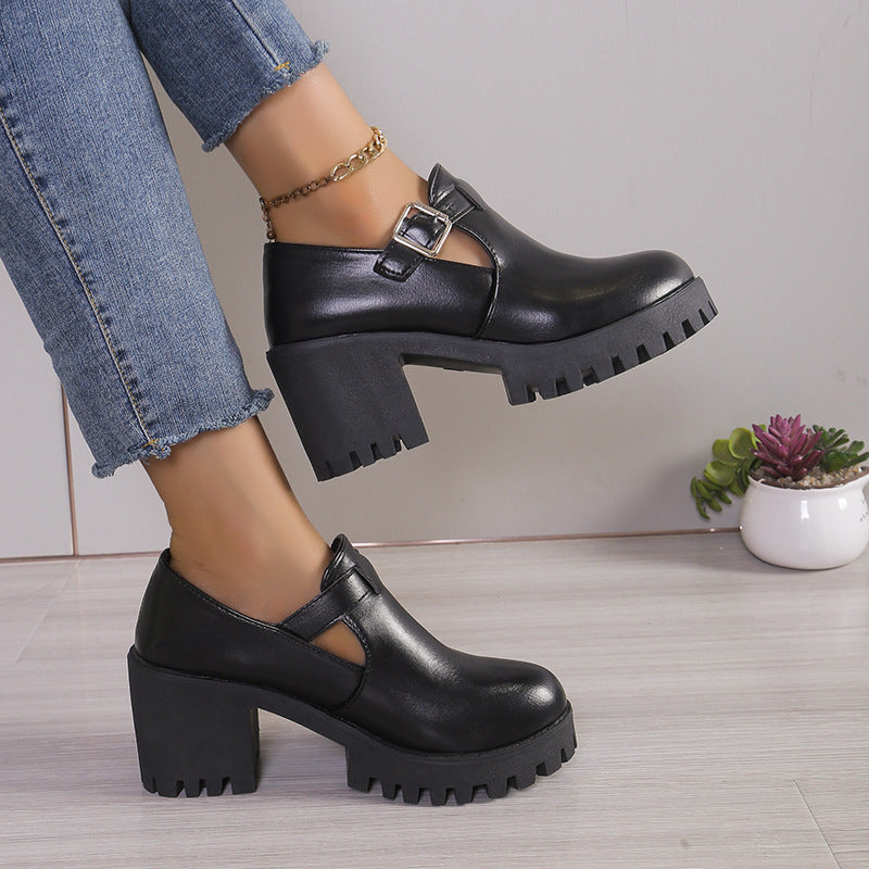 Damen Chunky Heels mit trendiger Schnalle und rutschfester Sohle EB