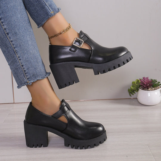 Damen Chunky Heels mit trendiger Schnalle und rutschfester Sohle EB