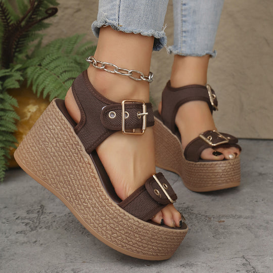 Damen Wedge-Sandalen mit verstellbaren Schnallen und rutschfester Sohle EB
