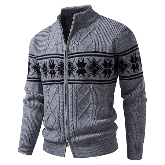 Herren nan Norweger-Strickjacke mit durchgehendem Reißverschluss und hohem Stehkragen EB