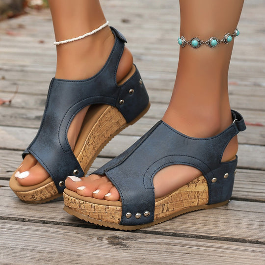 Damen Keil-Sandalen mit modischem Korkdesign und verstellbarem Riemen EB