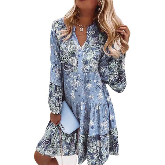 Damen Sommerkleid mit floralen Mustern und schwingendem Rock EB