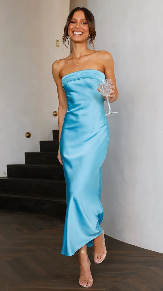 EB | Satin hohles rückenfreies Schlauchtop-Kleid