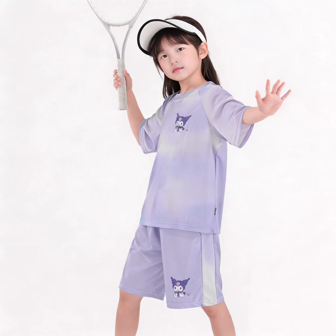 Damen nan atmungsaktives Kinder Sportset mit kurzarm Shirt und elastischer Bundshorts R&B
