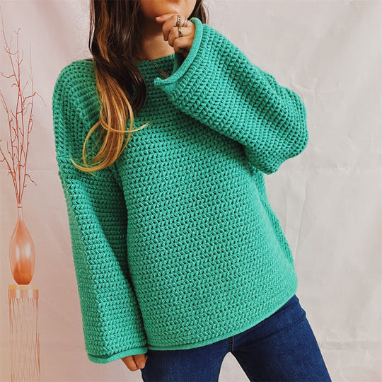 Damen Grobstrickpullover mit weitem Schnitt und lässigen Ärmeln EB