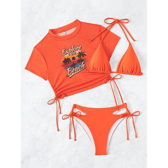 Damen Bikiniset mit modischer cropped Bluse und Schnürdetail EB