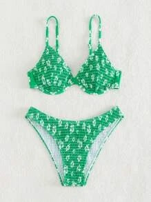 Damen Hochtaillierter Bikini mit gepolstertem Oberteil und verstellbaren Trägern EB