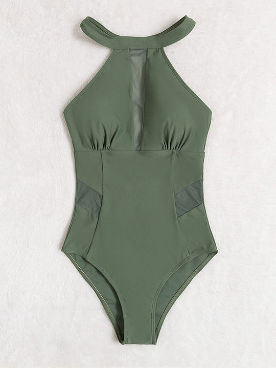 Damen Moderner Sport-Badeanzug mit transparenten Einsätzen EB