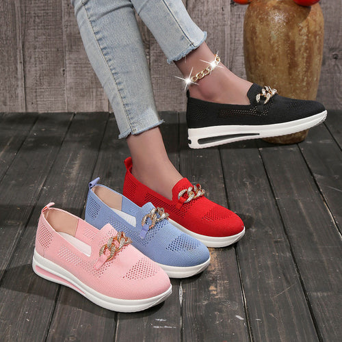 Damen sportliche Slip-On Sneakers mit glamourösem Ketten-Detail EB