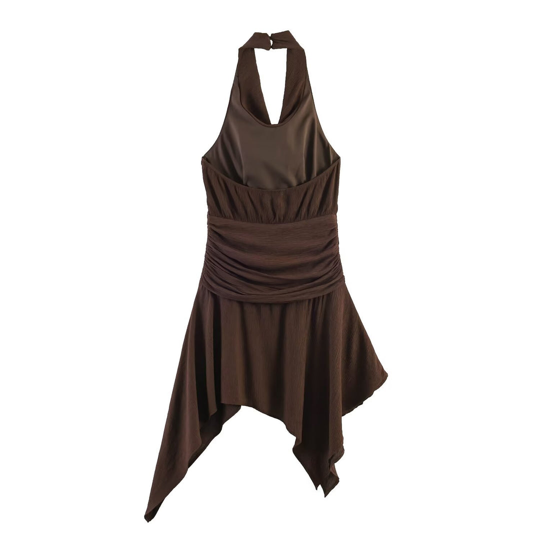 Damen asymmetrisches Halterkleid mit elegantem Drapierungsdesign EB