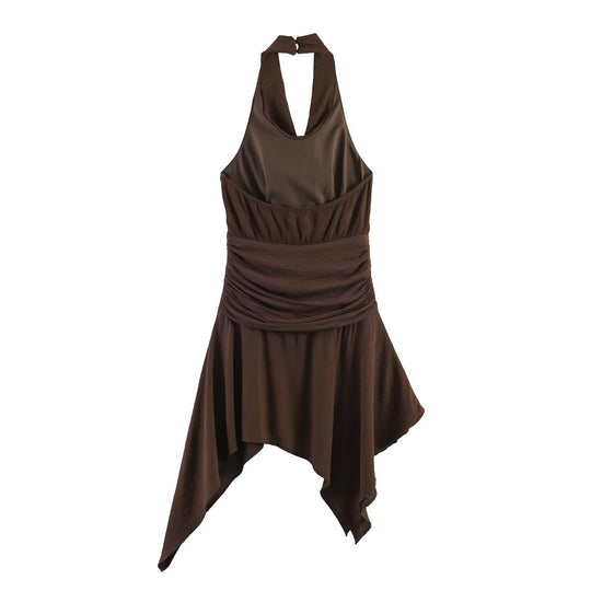 Damen asymmetrisches Halterkleid mit elegantem Drapierungsdesign EB