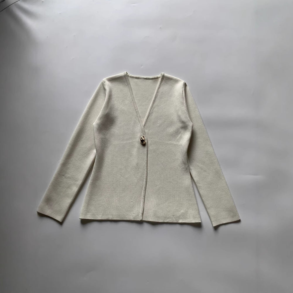 Damen lässiger V-Ausschnitt Cardigan mit dekorativem Knopf EB
