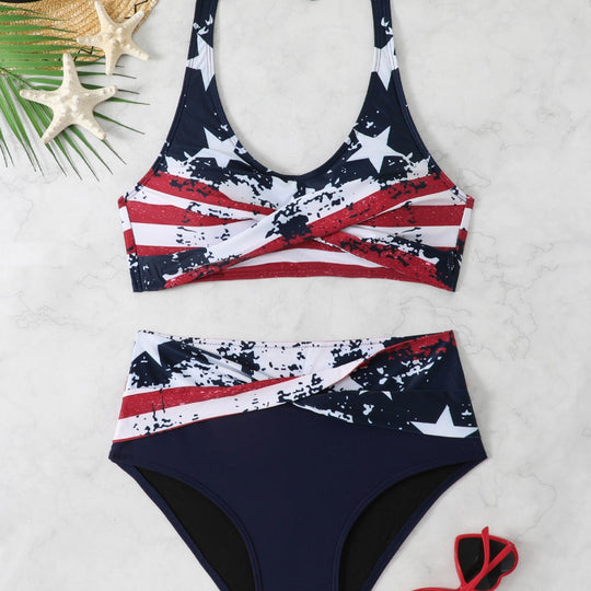 Damen Sportliches Bikini-Set mit hochgeschnittenem Bund EB