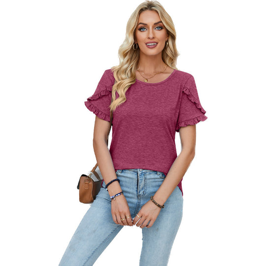 Damen lässiges T-Shirt mit Rüschendetails EB