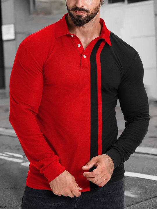 Herren Langarm-Polohemd mit modernem Farbblockdesign EB