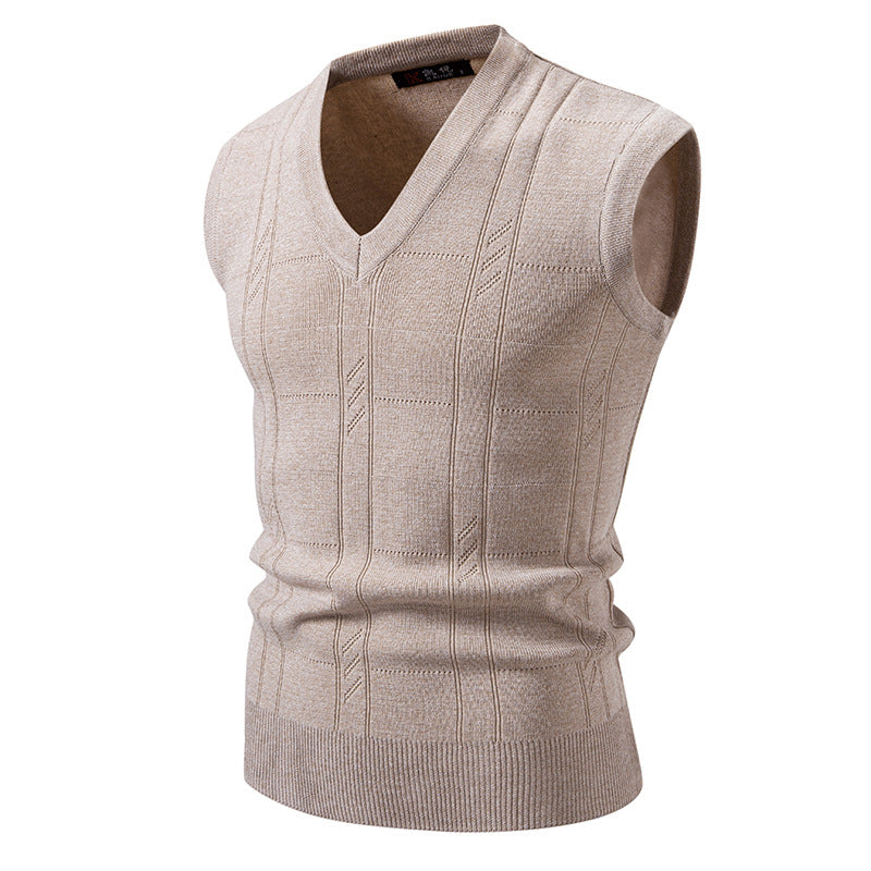 Herren eleganter ärmelloser Pullover mit V-Ausschnitt und strukturiertem Muster EB