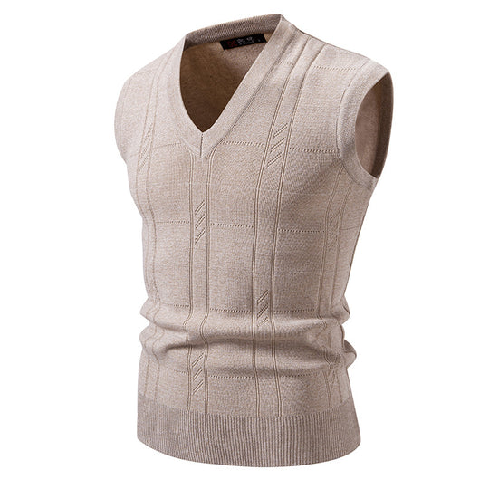 Herren eleganter ärmelloser Pullover mit V-Ausschnitt und strukturiertem Muster EB