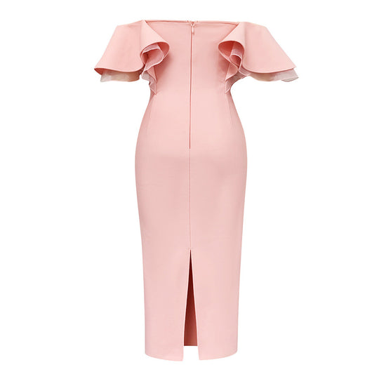 Damen Elegantes Midi-Kleid mit voluminösen Rüschensäumen EB
