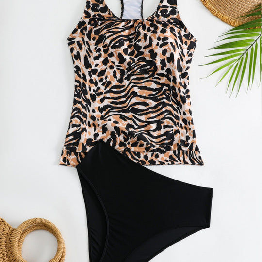 Damen Tankini-Set mit modischem Tiermuster und elastischem Hochbund EB