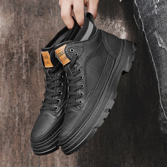 Herren lederoptik High-Top City-Boot Sneaker mit gestricktem Schaftkragen und stoßdämpfender Profilsohle EB