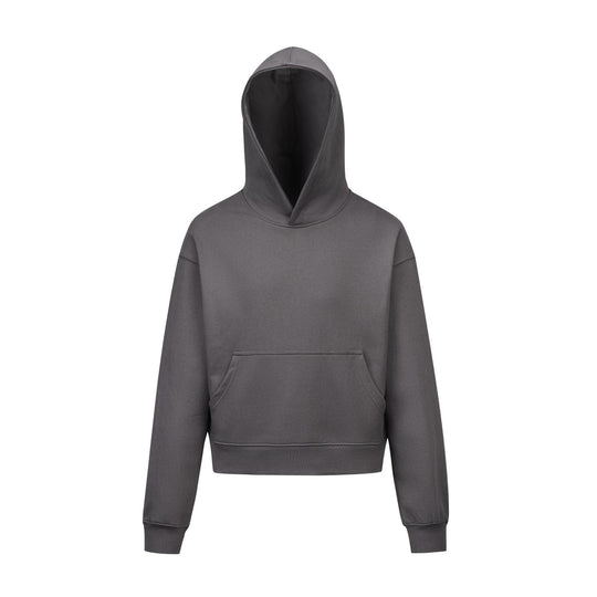 Damen nan kurzgeschnittener Boxy-Kapuzenpullover mit Kängurutasche und geripptem Komfortbund EB