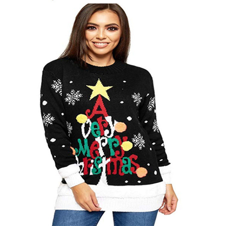 Damen Weihnachtspullover mit festlichem Design und großem Motiv EB