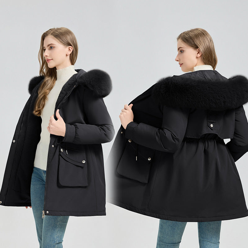 Damen nan funktionaler Thermoparka mit innenliegendem Teddyfutter, verstellbarer Kordel-Taille und großen Aufsatztaschen EB