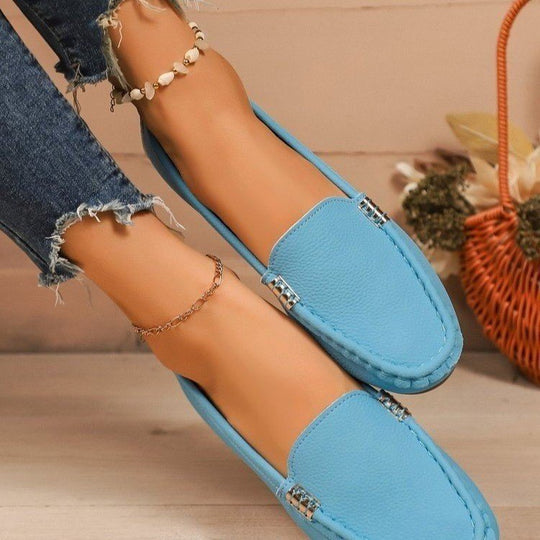 Damen Mokassin-Schuhe mit elegantem Narbenleder und rutschfester Sohle EB