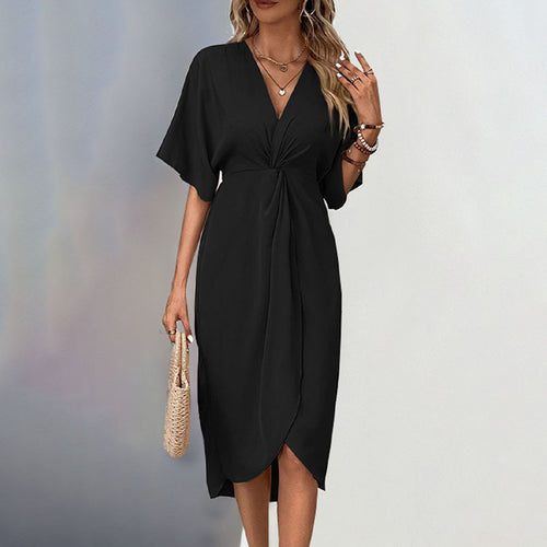 Damen Wickelkleid mit elegantem V-Ausschnitt und voluminösen Ärmeln EB