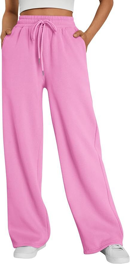 Damen nan weite Loungehose mit hohem Elastikbund, verstellbarem Kordelzug und fließender Palazzosilhouette EB