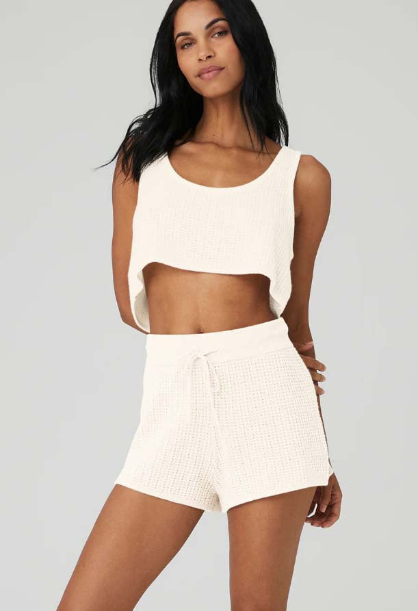 Damen lässiges Crop-Top und Shorts Set aus atmungsaktiver Baumwolle EB