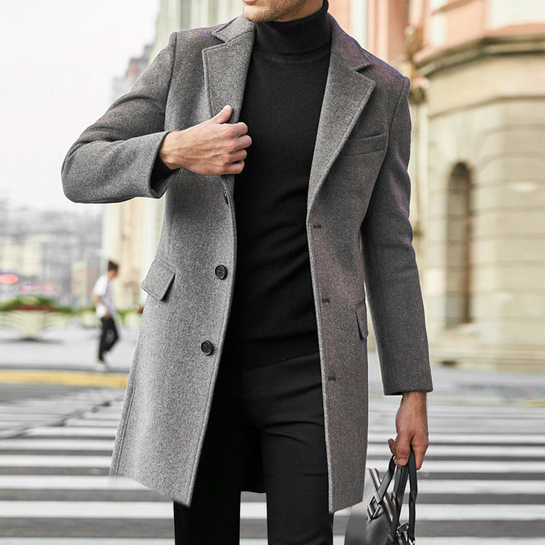 Herren eleganter Wollmantel mit klassischem Revers und verdeckten Knöpfen EB