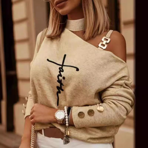 Damen Modischer Oversized Pullover mit Schulterausschnitt EB